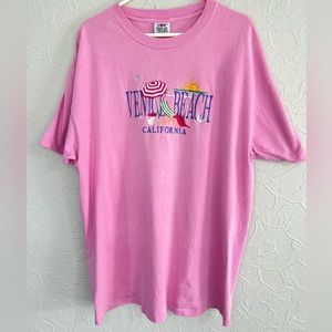 VINTAGE Retro 90s Shirt Top Threads Pink Embroidered VENICE SINGLE STITCH SZ XL
